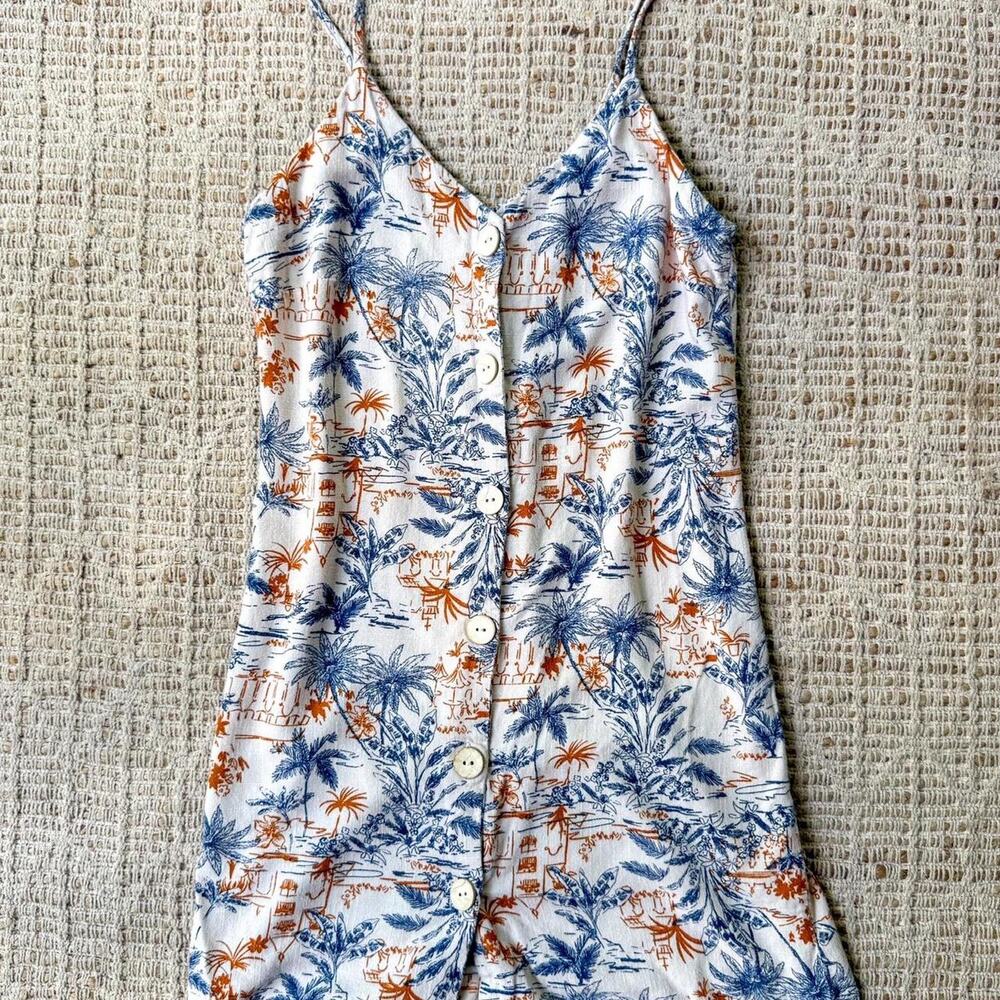 T.LA Printed Linen Blend Button Front Mini Dress Size S Blue Orange